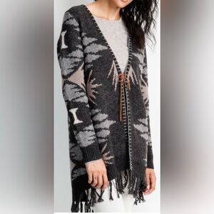 Roots 🦫 Black, Gray & Pink Wool Knit Cardigan Size Small